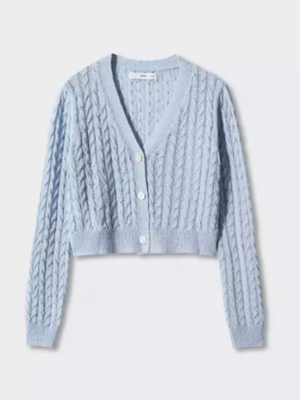 Mango MNG Cable Knit Cropped Cardigan Light Blue